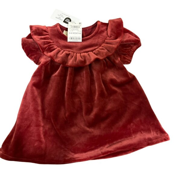 First Impressions Rust Velvet Baby Girl Ruffle Dress 6-9 Months NWT - Picture 1 of 3